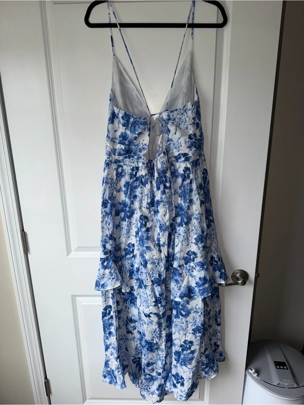 Blue Floral Tiered Maxi Dress with Spaghetti Straps